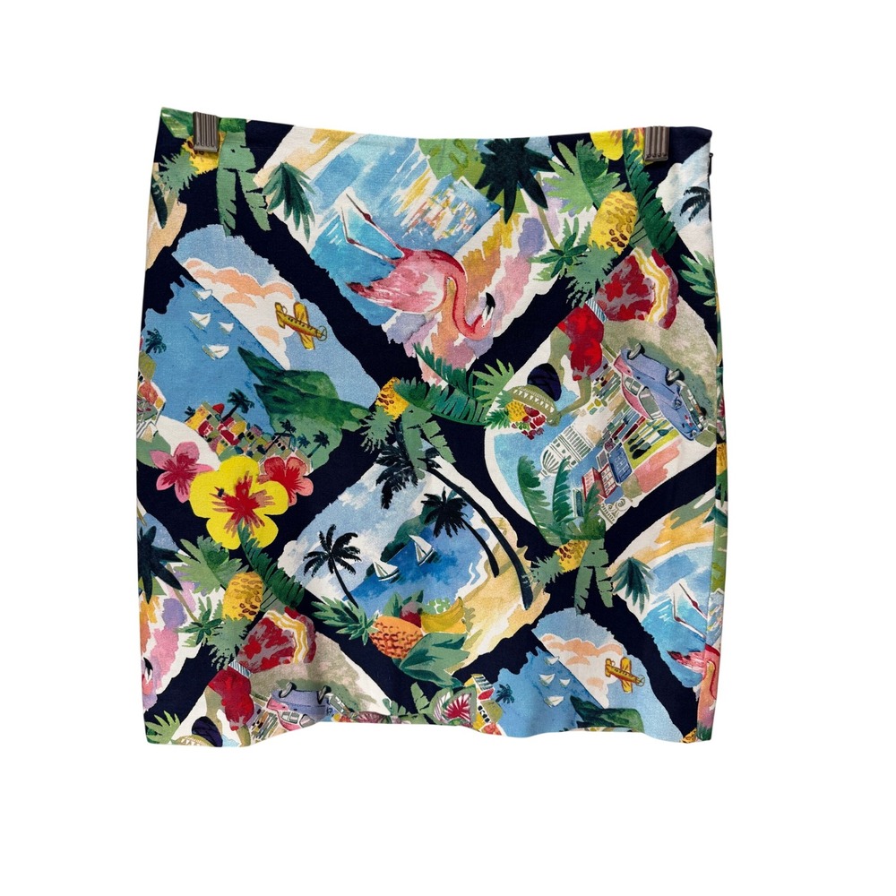 Talbots Mini Skirt Womens 4P Multicolor Tropical Postcard Flamingo Resortwear